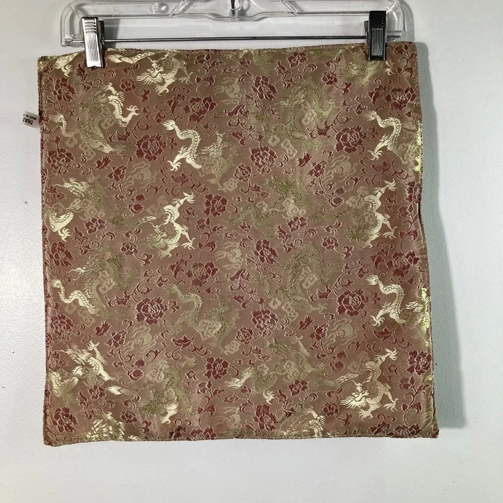 Vintage‎ Thai Silk Dragon Floral Zip Pillow Cover 15